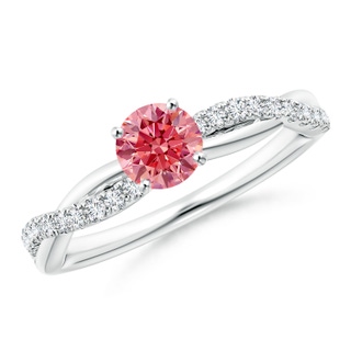 5.2mm Labgrown Solitaire Lab-Grown Fancy Intense Pink Diamond Twist Shank Engagement Ring with Accents in White Gold