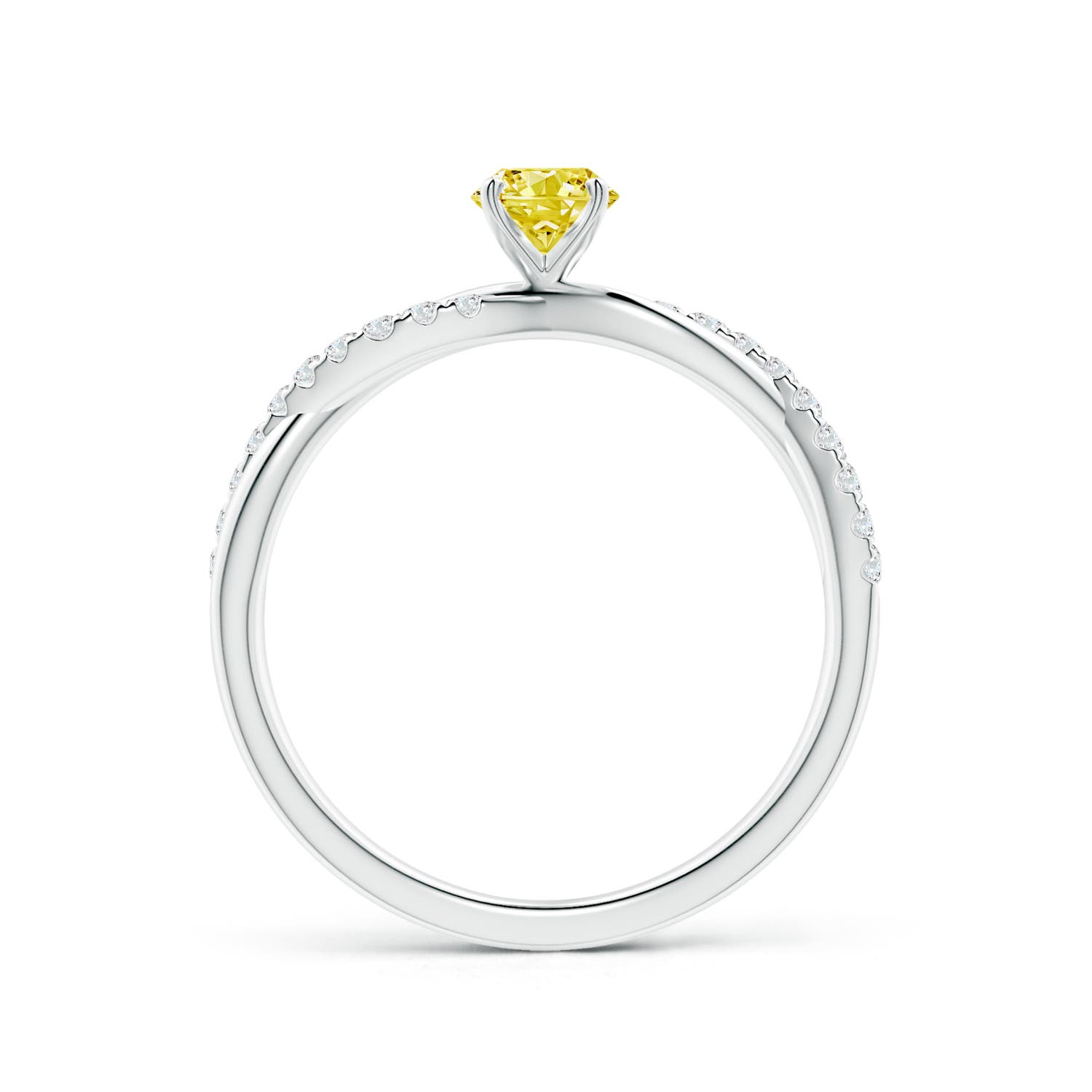 4.5mm Labgrown Solitaire Lab-Grown Fancy Intense Yellow Diamond Twist Shank Engagement Ring with Accents in 18K White Gold