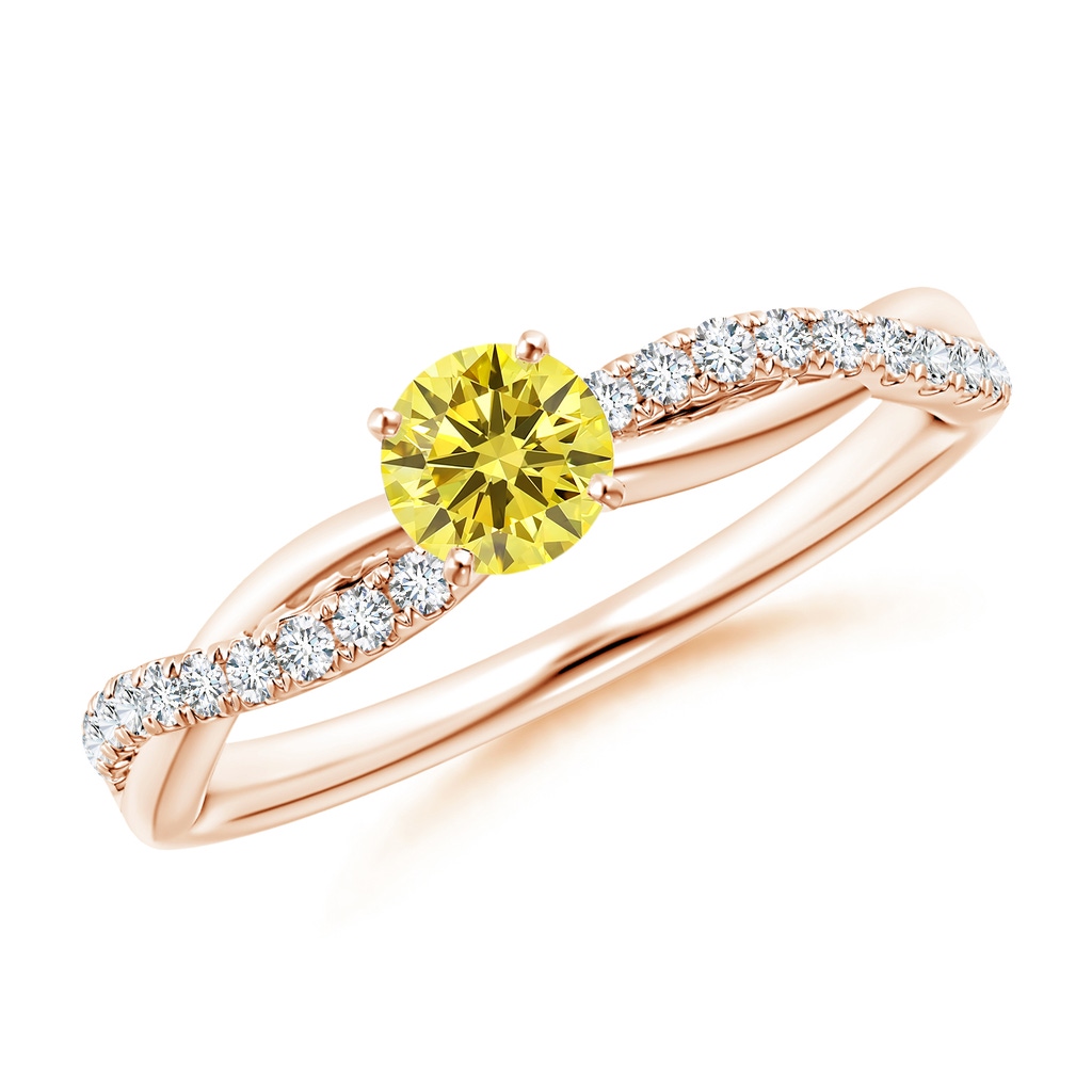 4.5mm Labgrown Solitaire Lab-Grown Fancy Intense Yellow Diamond Twist Shank Engagement Ring with Accents in Rose Gold