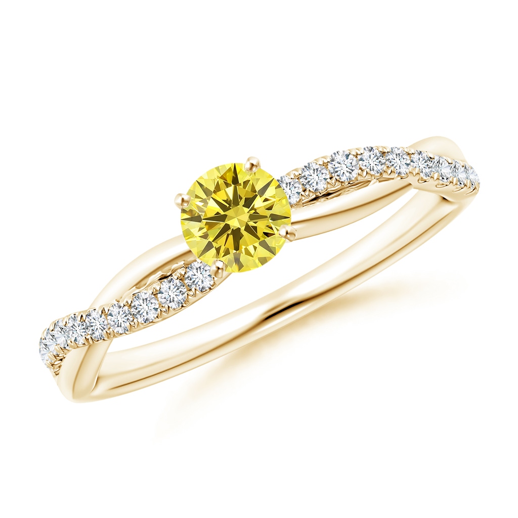 4.5mm Labgrown Solitaire Lab-Grown Fancy Intense Yellow Diamond Twist Shank Engagement Ring with Accents in Yellow Gold