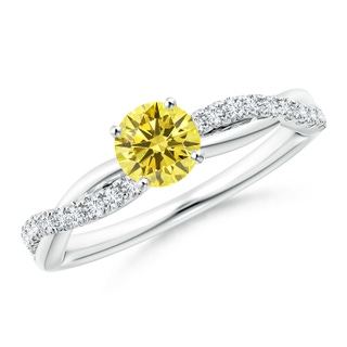 5.2mm Labgrown Solitaire Lab-Grown Fancy Intense Yellow Diamond Twist Shank Engagement Ring with Accents in White Gold