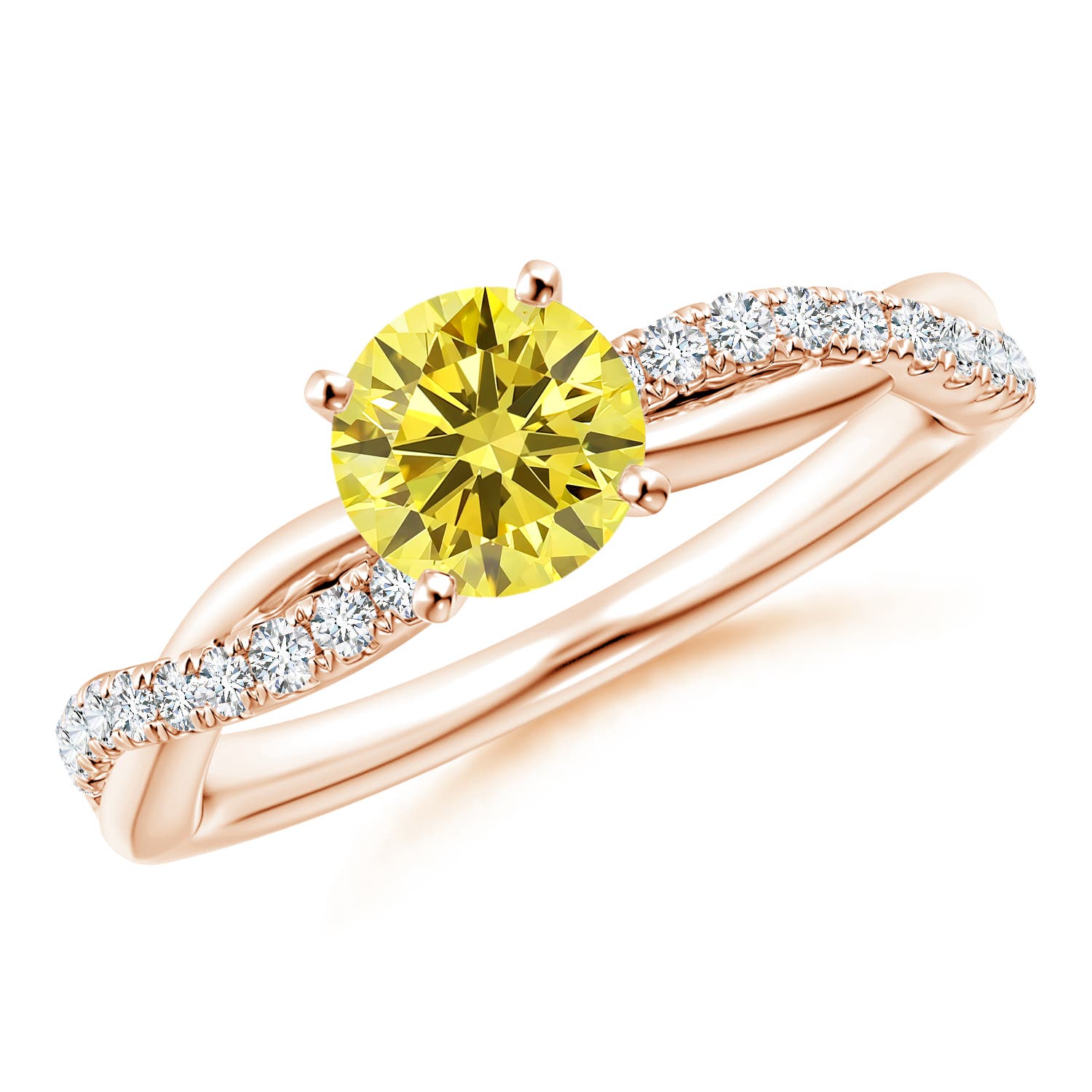 6mm Labgrown Solitaire Lab-Grown Fancy Intense Yellow Diamond Twist Shank Engagement Ring with Accents in 18CT Rose Gold