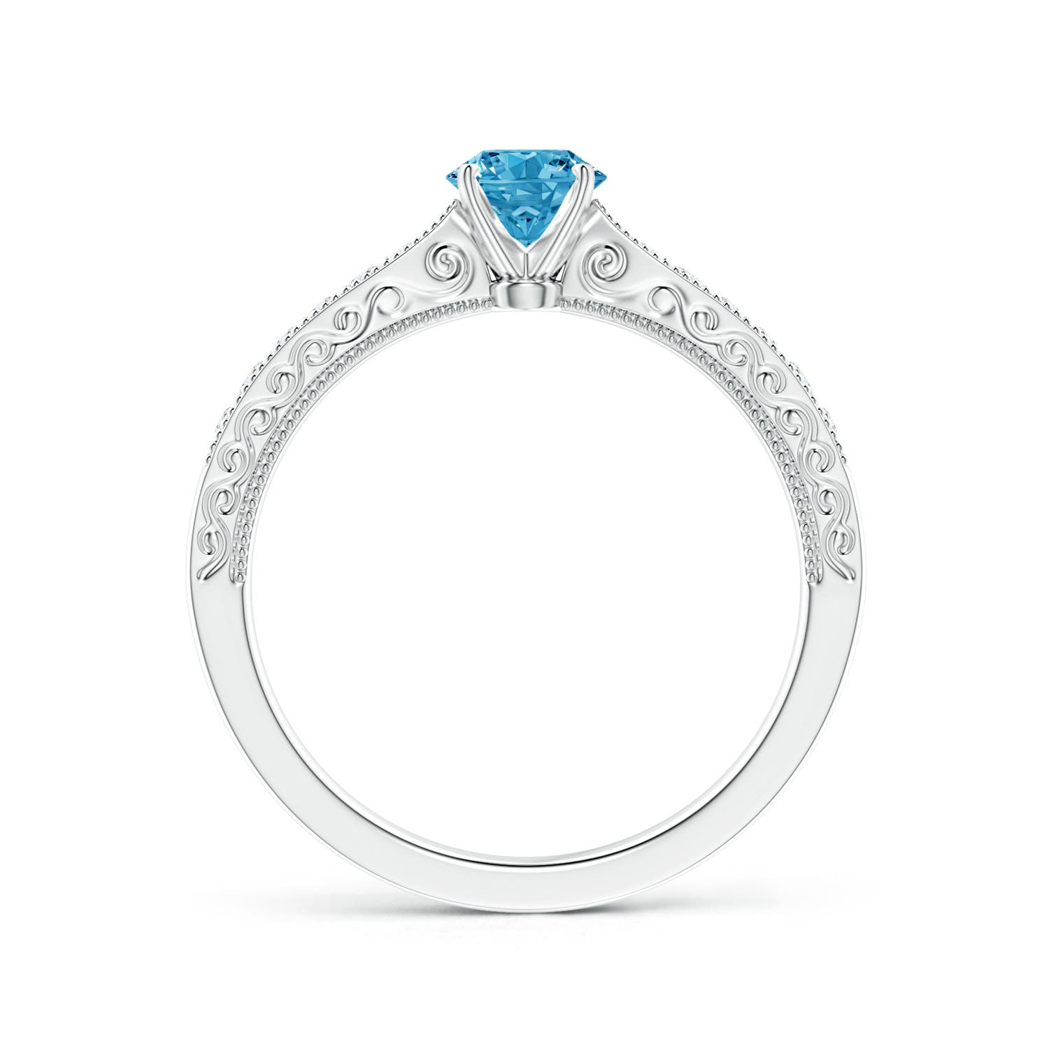 4.6mm Labgrown Lab-Grown Fancy Intense Blue Diamond Solitaire Engraved Engagement Ring with Accents in 18K White Gold