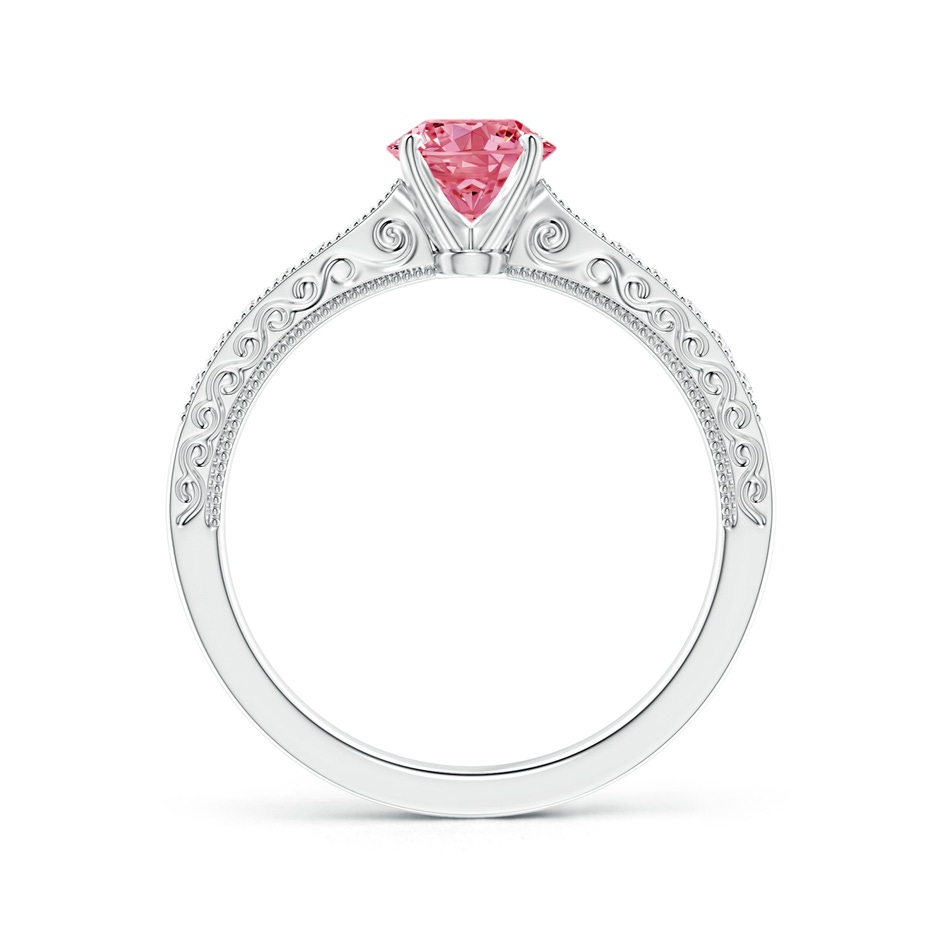 5.4mm Labgrown Lab-Grown Fancy Intense Pink Diamond Solitaire Engraved Engagement Ring with Accents in White Gold side 199