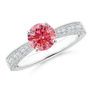 6.1mm Labgrown Lab-Grown Fancy Intense Pink Diamond Solitaire Engraved Engagement Ring with Accents in P950 Platinum