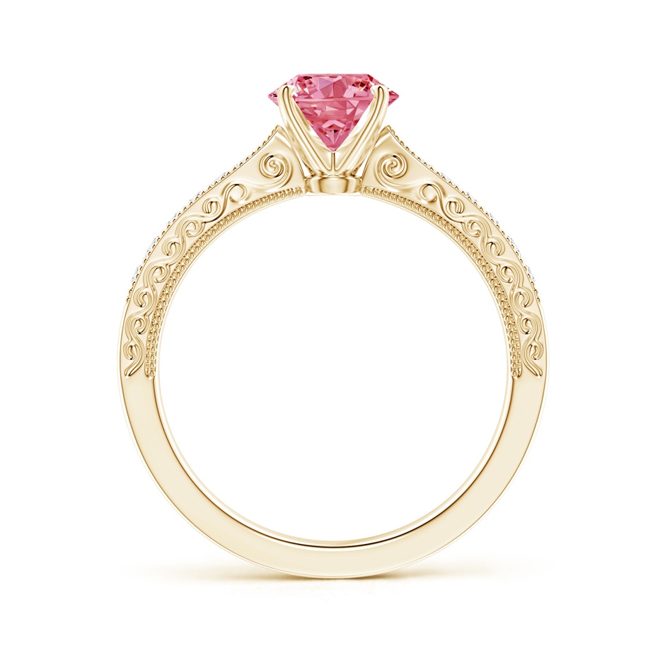 6.1mm Labgrown Lab-Grown Fancy Intense Pink Diamond Solitaire Engraved Engagement Ring with Accents in Yellow Gold side 199