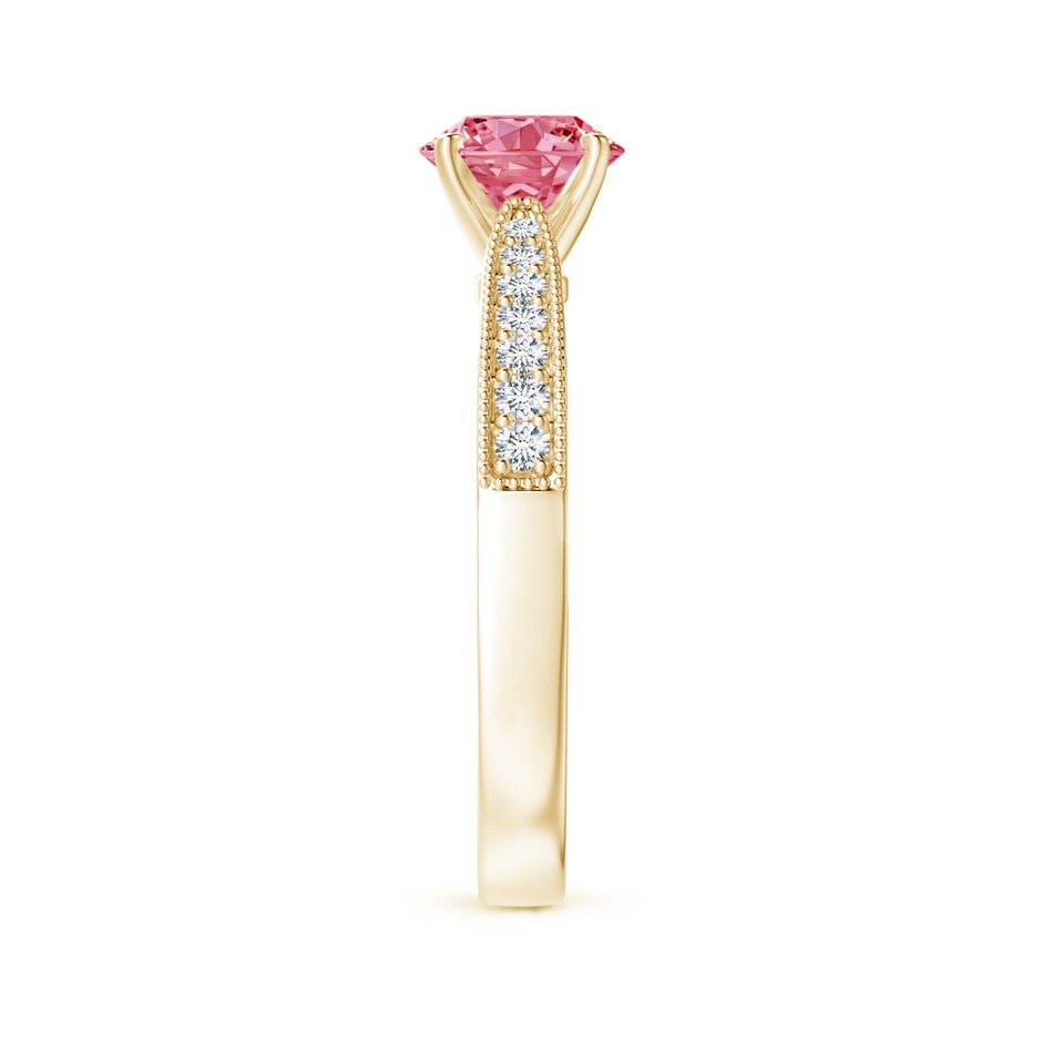 6.1mm Labgrown Lab-Grown Fancy Intense Pink Diamond Solitaire Engraved Engagement Ring with Accents in Yellow Gold side 299
