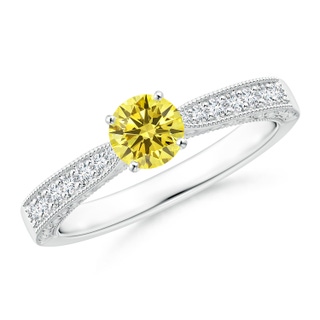 4.6mm Labgrown Lab-Grown Fancy Intense Yellow Diamond Solitaire Engraved Engagement Ring with Accents in P950 Platinum