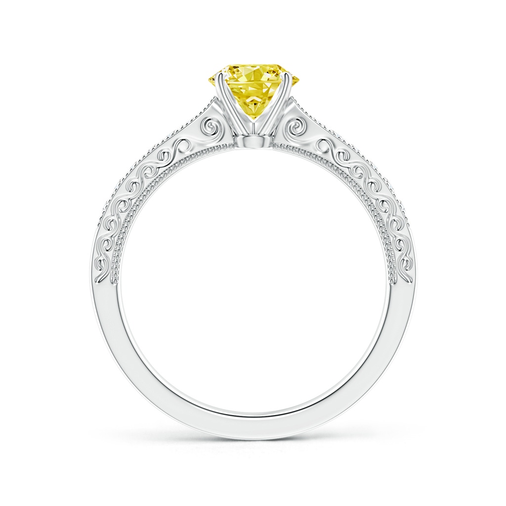 5.4mm Labgrown Lab-Grown Fancy Intense Yellow Diamond Solitaire Engraved Engagement Ring with Accents in White Gold - side 199