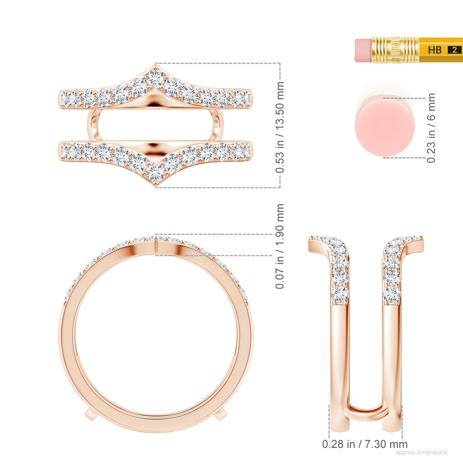 1.9mm FGVS Lab-Grown Diamond Chevron Ring Wrap in 9K Rose Gold ruler