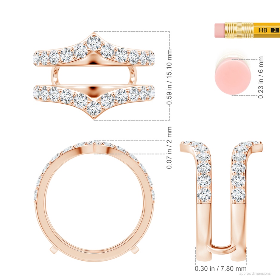 2.4mm FGVS Lab-Grown Diamond Chevron Ring Wrap in 18K Rose Gold ruler