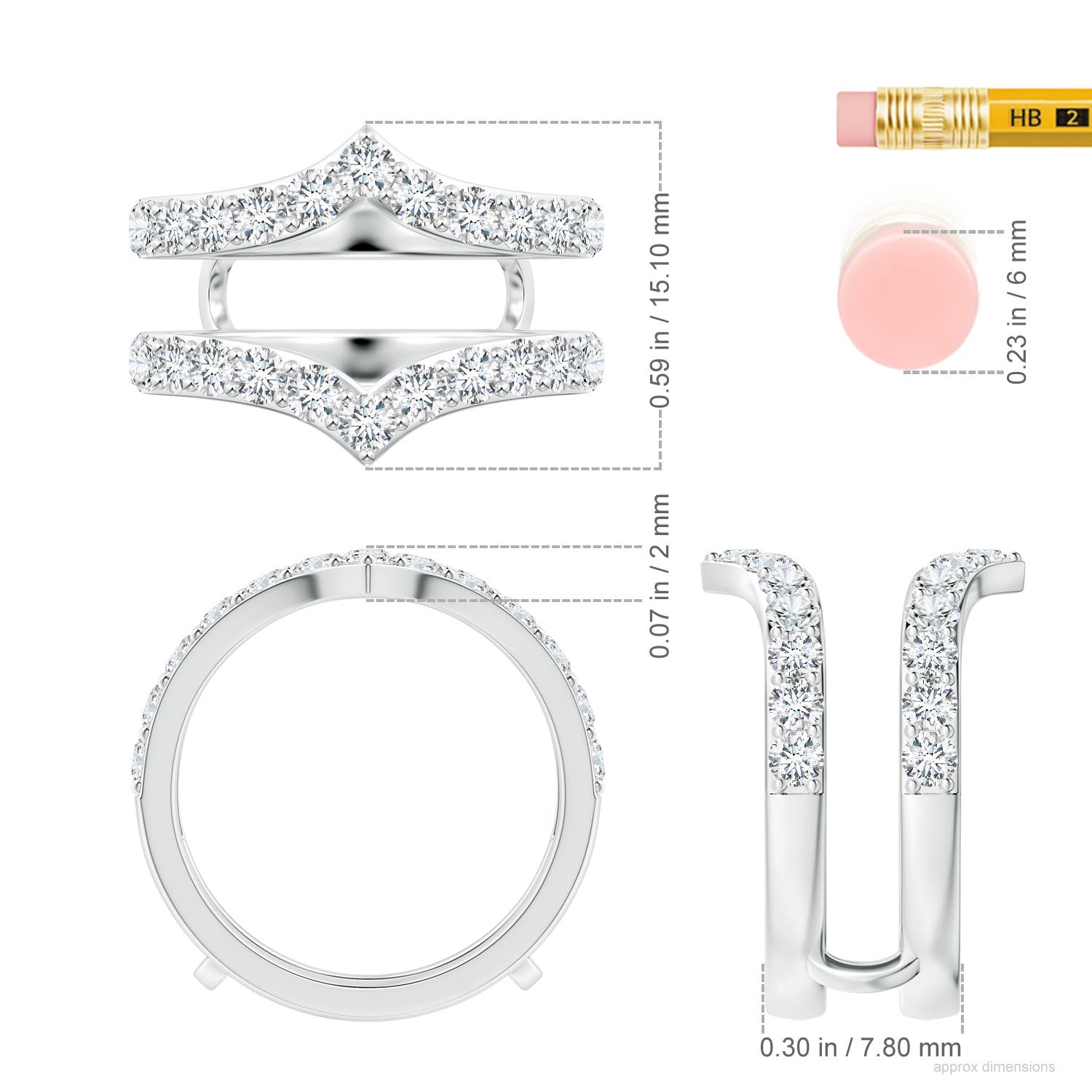 2.4mm FGVS Lab-Grown Diamond Chevron Ring Wrap in 18K White Gold - ruler
