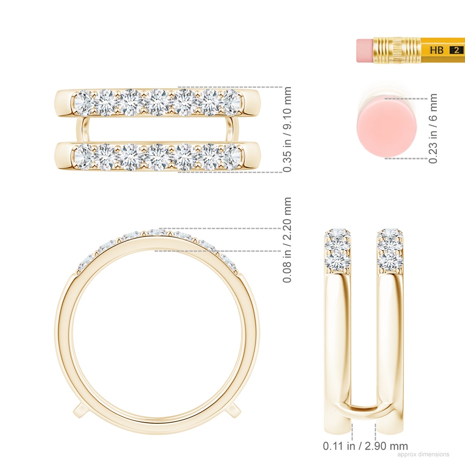 2.6mm FGVS Lab-Grown Double Band Prong-Set Diamond Ring Wrap in 9K Yellow Gold ruler