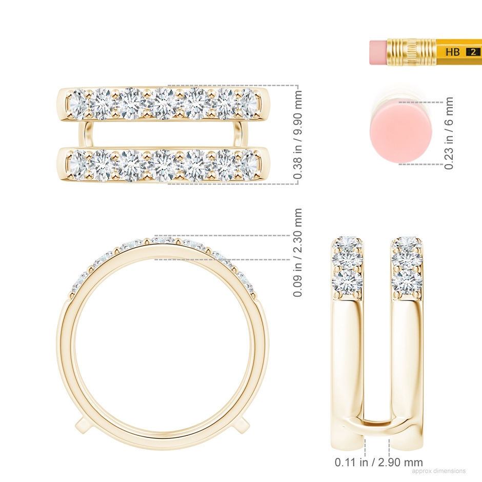 3mm FGVS Lab-Grown Double Band Prong-Set Diamond Ring Wrap in Yellow Gold ruler