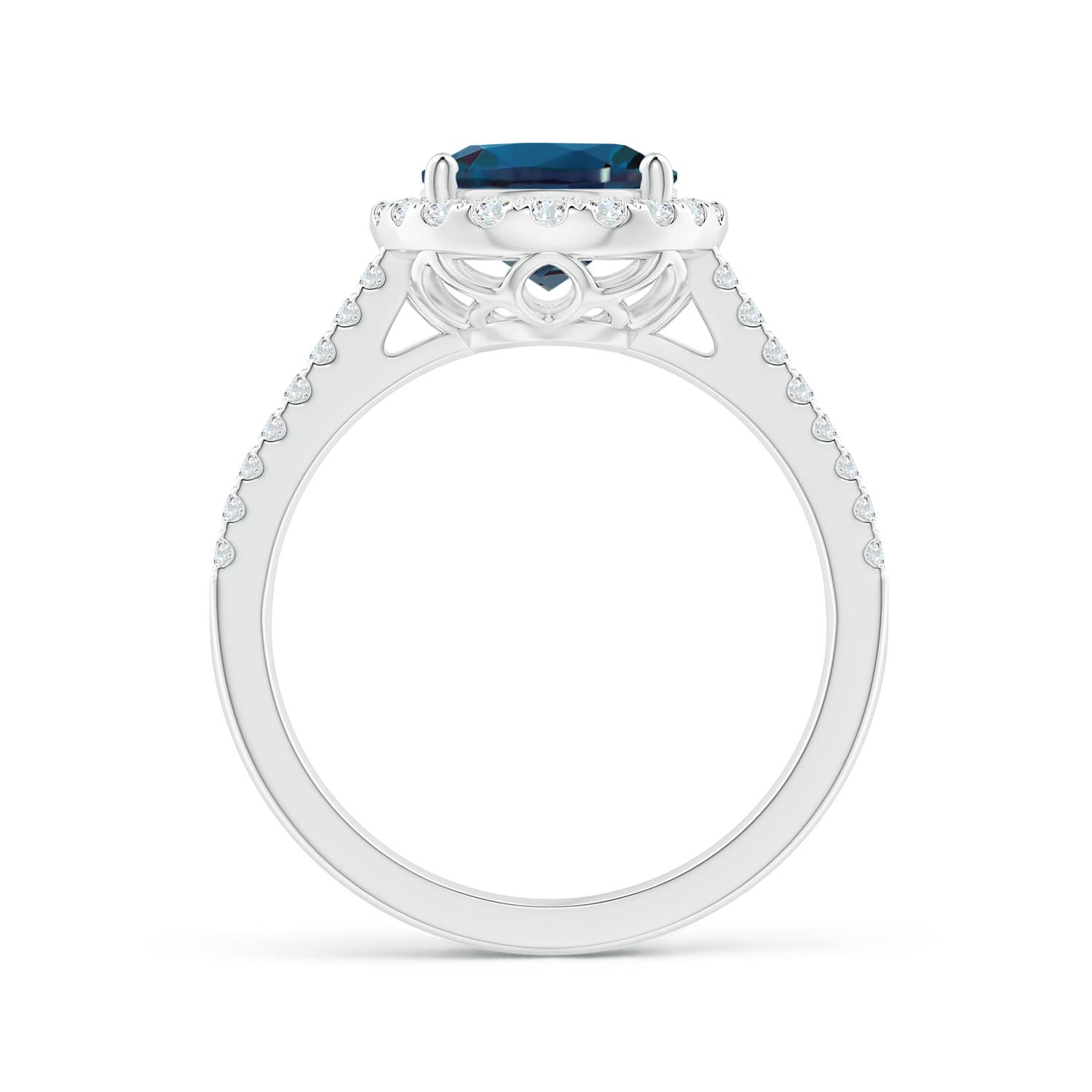 10x8mm Labgrown Oval Lab-Grown Alexandrite Split Shank Halo Ring with Diamonds in 18K White Gold