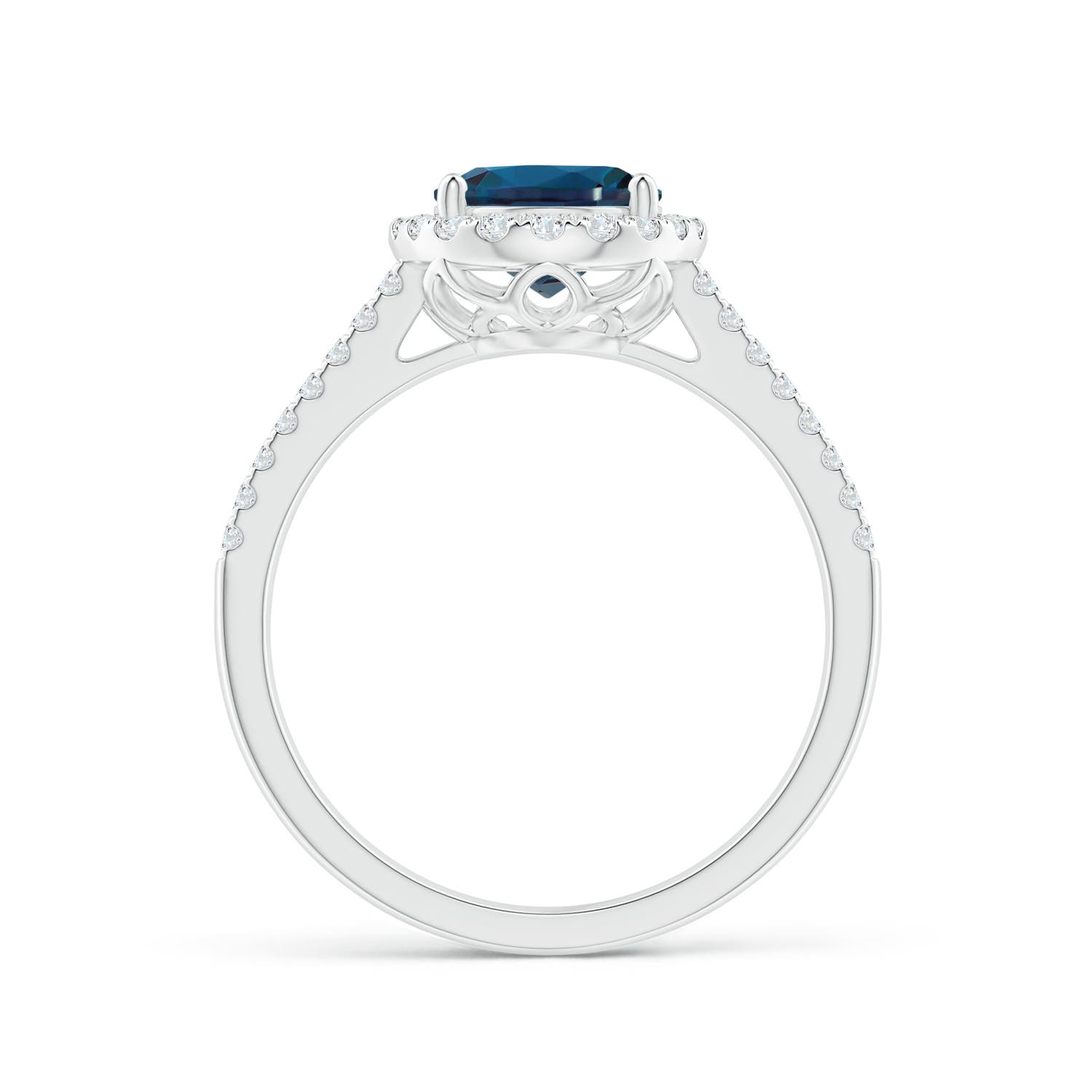9x7mm Labgrown Oval Lab-Grown Alexandrite Split Shank Halo Ring with Diamonds in White Gold - side 3
