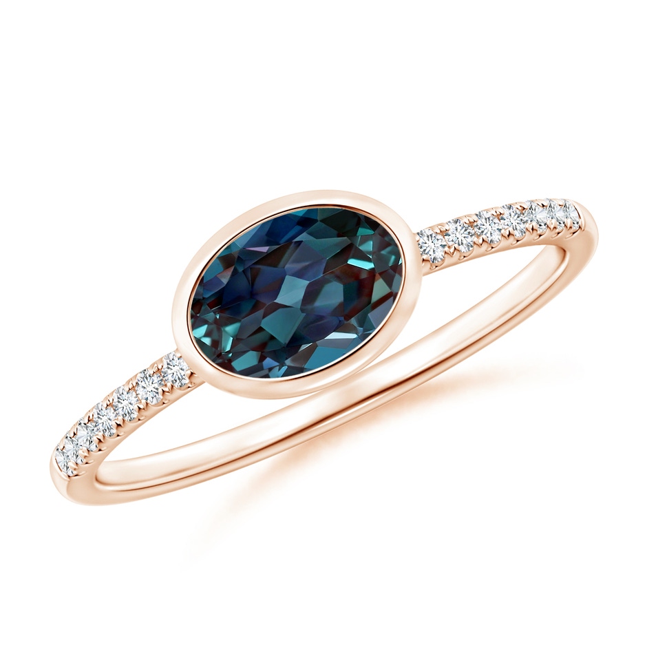 7x5mm Labgrown East-West Bezel-Set Oval Lab-Grown Alexandrite and Diamond Ring in 18K Rose Gold 