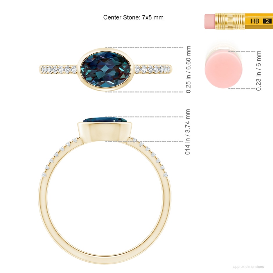 7x5mm Labgrown East-West Bezel-Set Oval Lab-Grown Alexandrite and Diamond Ring in 18K Yellow Gold ruler