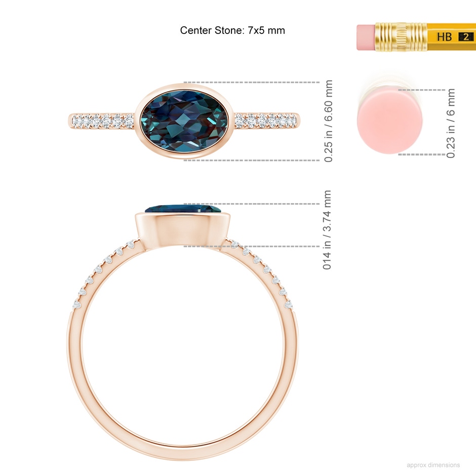 7x5mm Labgrown East-West Bezel-Set Oval Lab-Grown Alexandrite and Diamond Ring in Rose Gold ruler