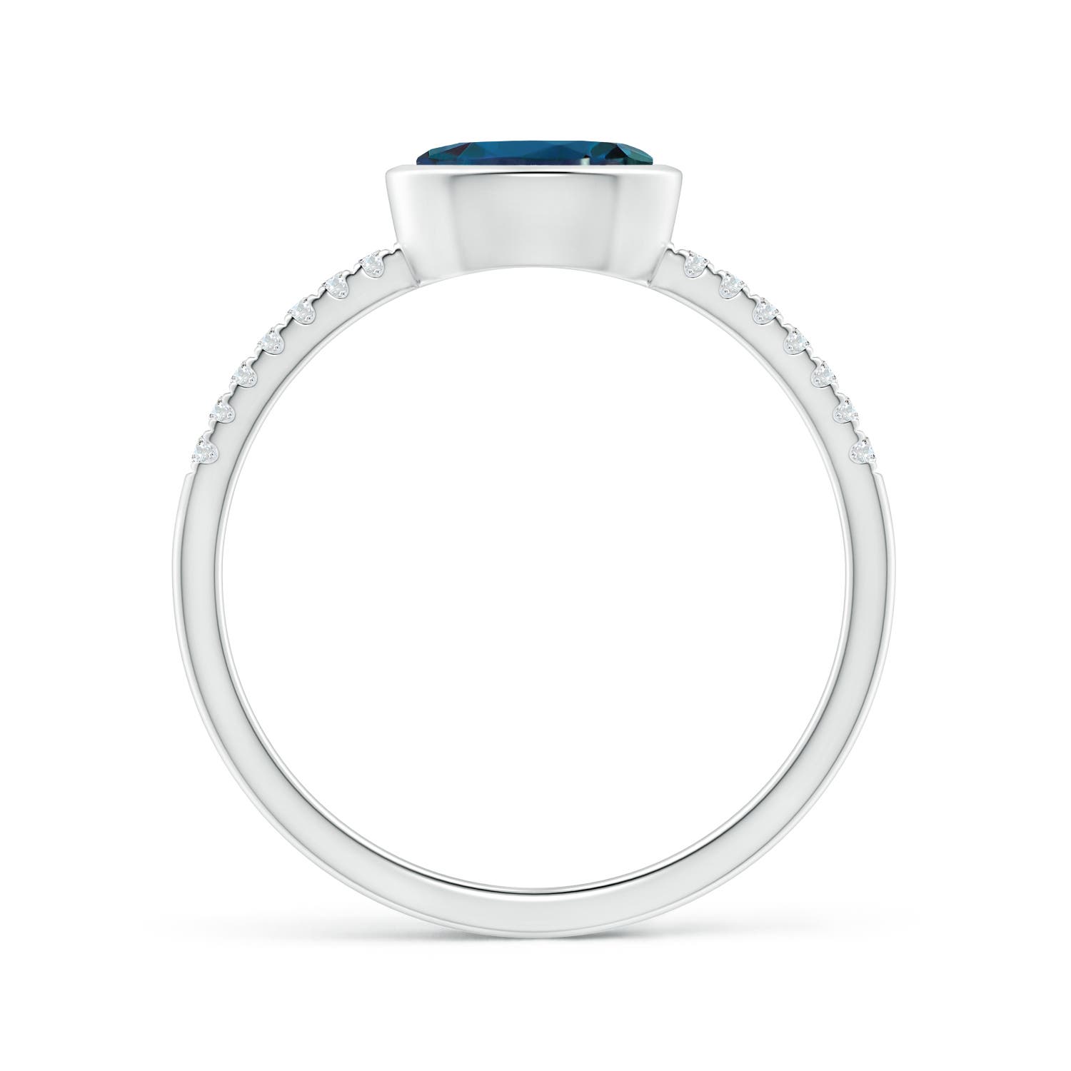 7x5mm Labgrown East-West Bezel-Set Oval Lab-Grown Alexandrite and Diamond Ring in White Gold