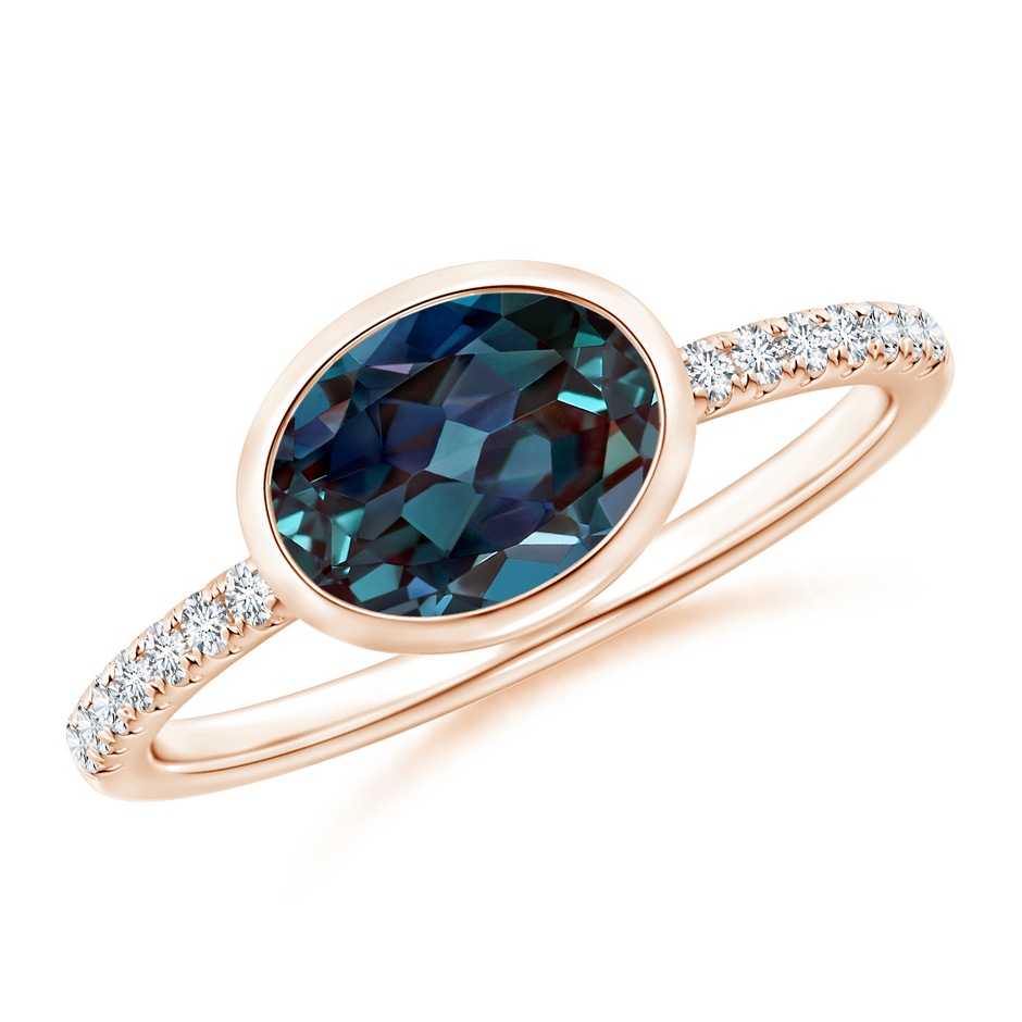 8x6mm Labgrown East-West Bezel-Set Oval Lab-Grown Alexandrite and Diamond Ring in 18K Rose Gold 