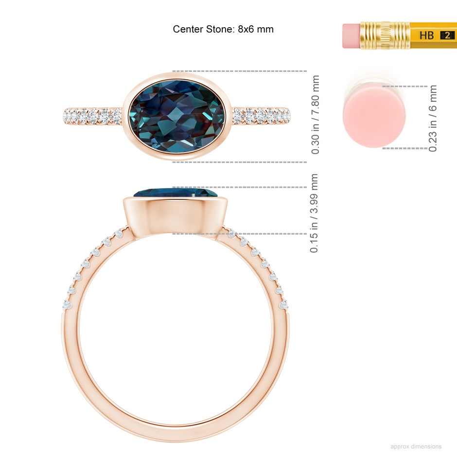 8x6mm Labgrown East-West Bezel-Set Oval Lab-Grown Alexandrite and Diamond Ring in 18K Rose Gold ruler