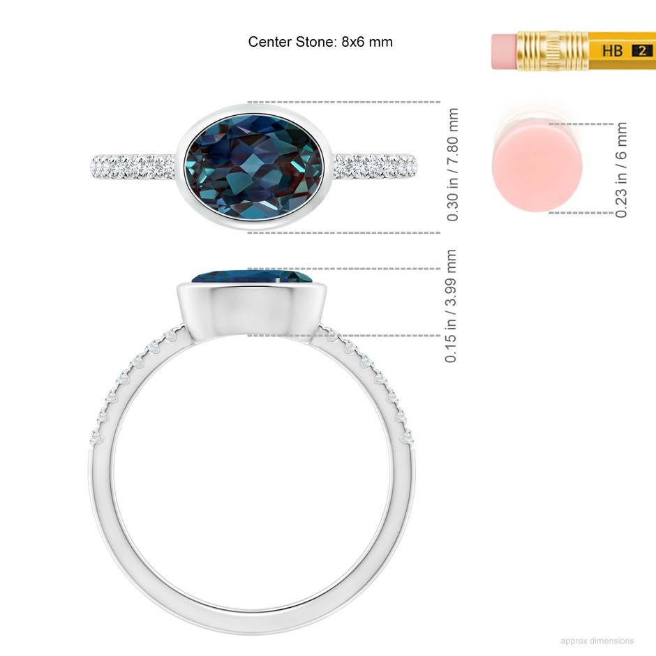 8x6mm Labgrown East-West Bezel-Set Oval Lab-Grown Alexandrite and Diamond Ring in 18K White Gold ruler