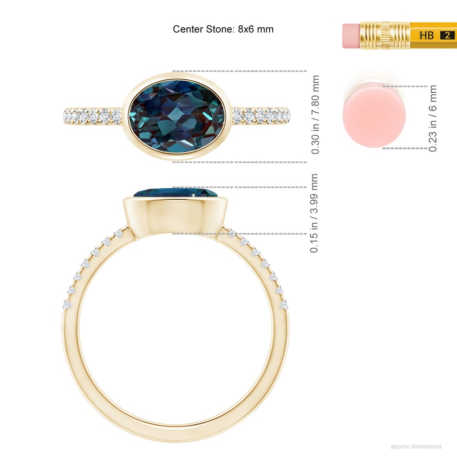 8x6mm Labgrown East-West Bezel-Set Oval Lab-Grown Alexandrite and Diamond Ring in 18K Yellow Gold ruler