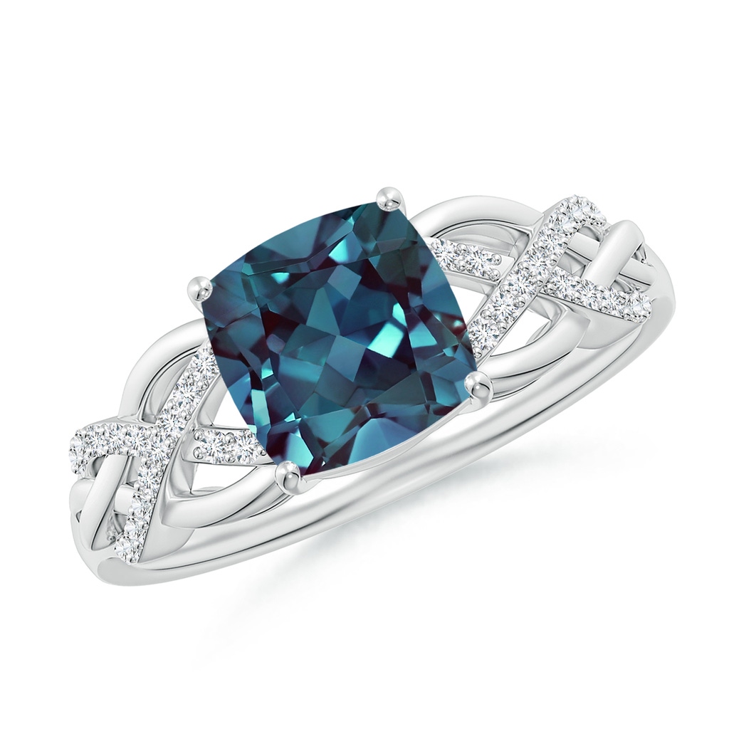 7mm Labgrown Criss Cross Shank Cushion Lab-Grown Alexandrite Engagement Ring in P950 Platinum