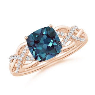 7mm Labgrown Criss Cross Shank Cushion Lab-Grown Alexandrite Engagement Ring in Rose Gold