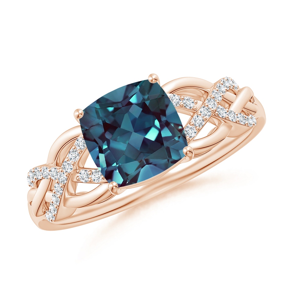 7mm Labgrown Criss Cross Shank Cushion Lab-Grown Alexandrite Engagement Ring in Rose Gold 