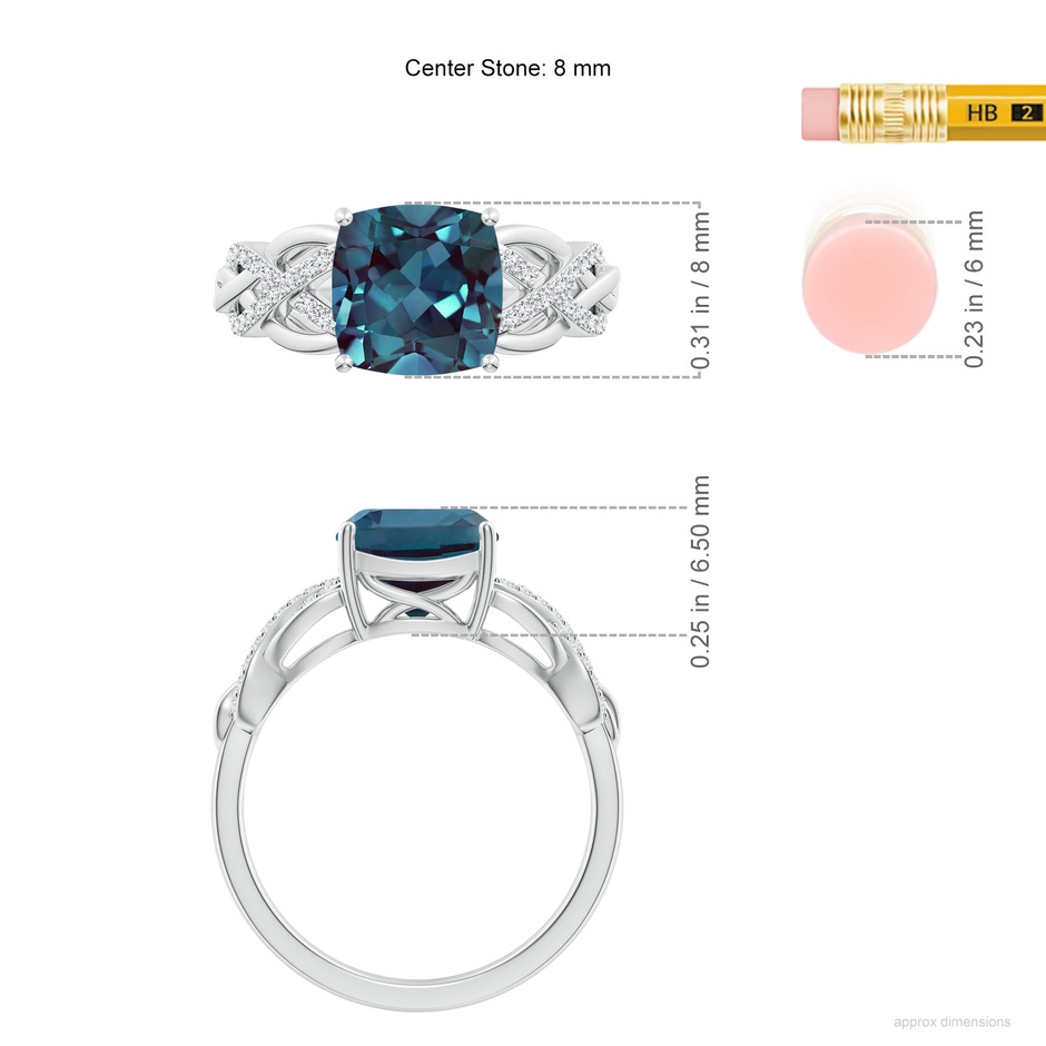 8mm Labgrown Criss Cross Shank Cushion Lab-Grown Alexandrite Engagement Ring in P950 Platinum ruler