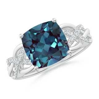 9mm Labgrown Criss Cross Shank Cushion Lab-Grown Alexandrite Engagement Ring in P950 Platinum