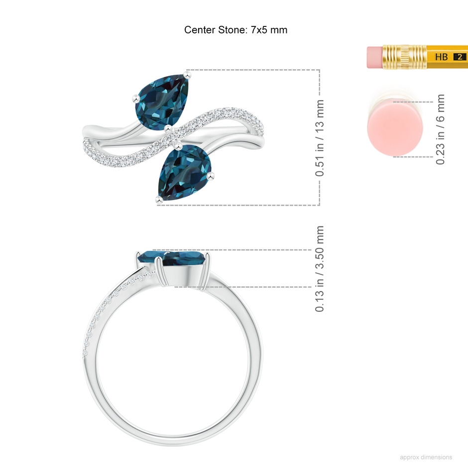 7x5mm Labgrown Pear-Shaped Lab-Grown Alexandrite Two-Stone Bypass Ring in White Gold ruler