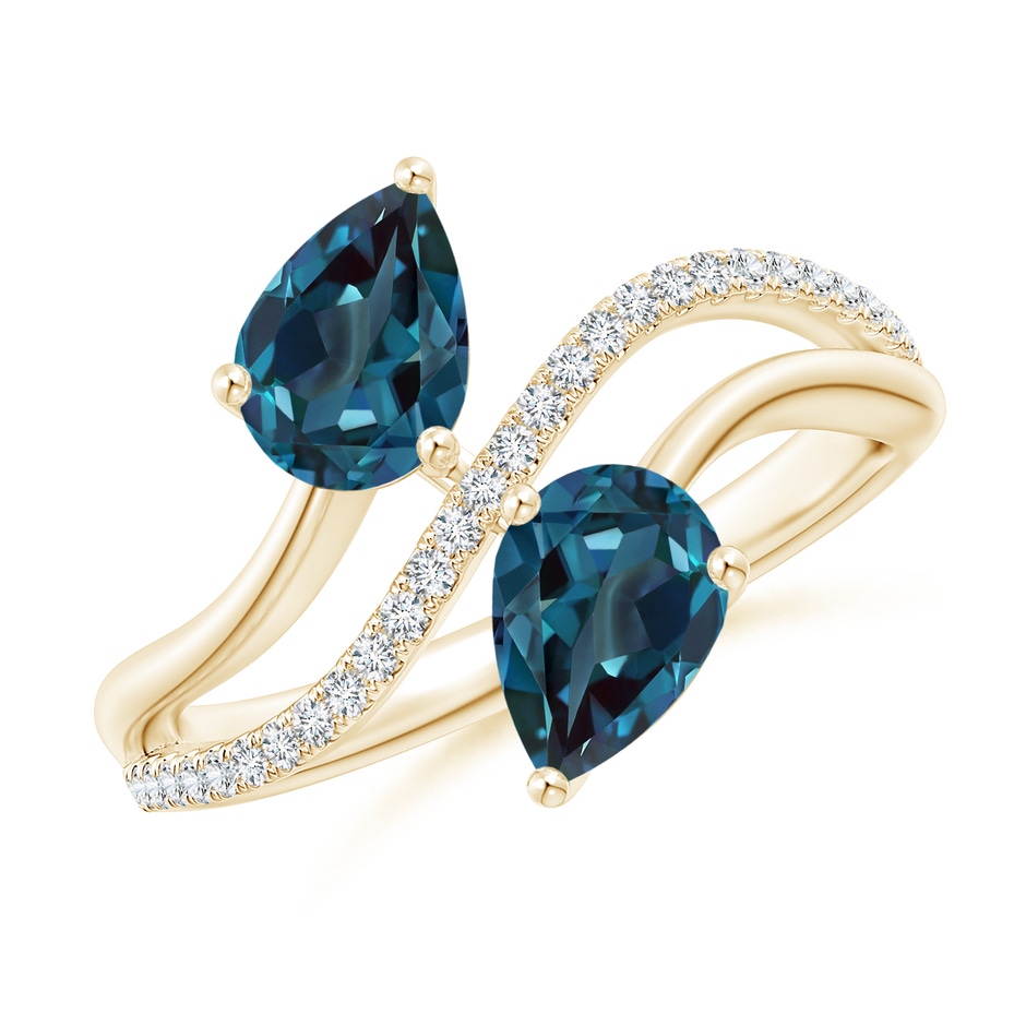 7x5mm Labgrown Pear-Shaped Lab-Grown Alexandrite Two-Stone Bypass Ring in Yellow Gold 