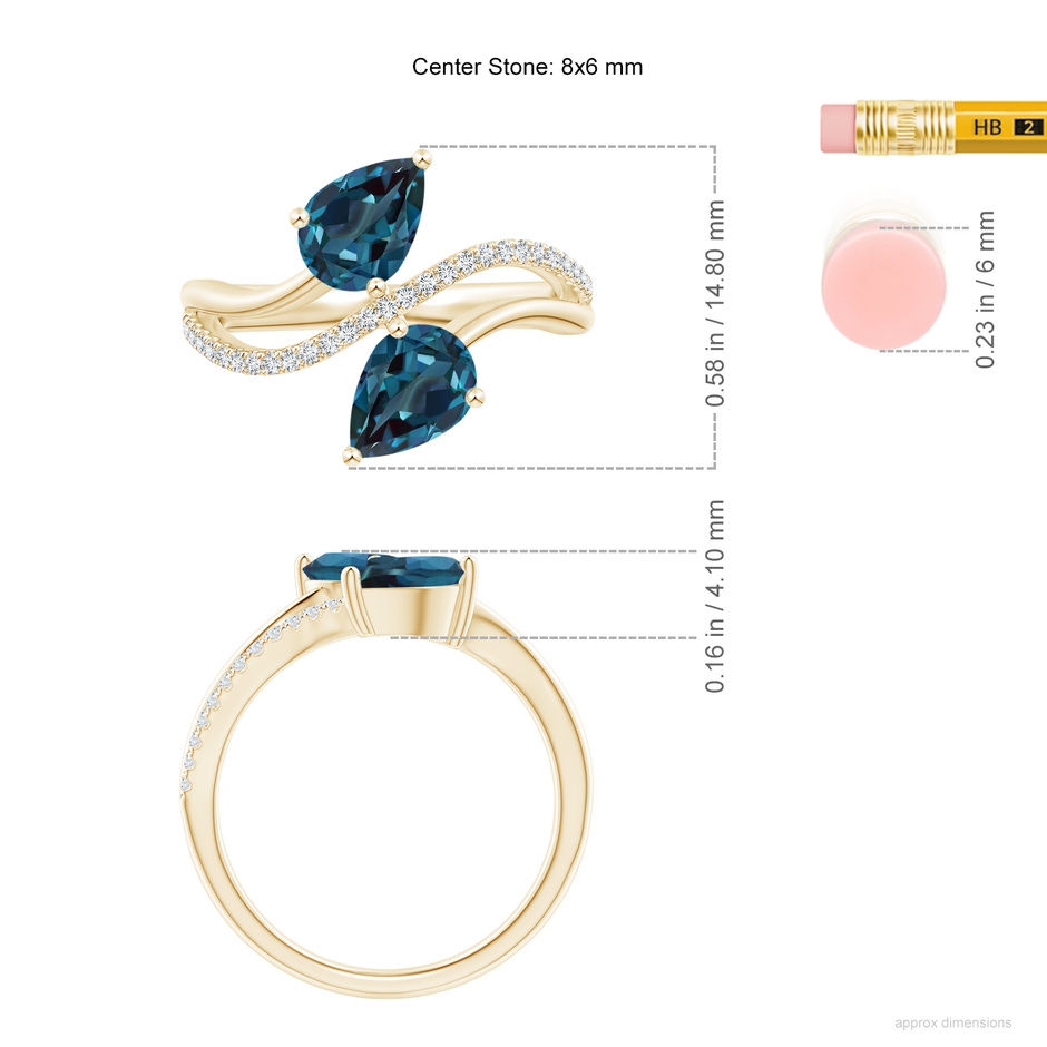 8x6mm Labgrown Pear-Shaped Lab-Grown Alexandrite Two-Stone Bypass Ring in Yellow Gold ruler