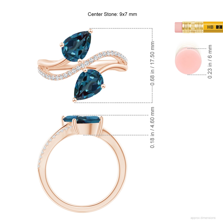 9x7mm Labgrown Pear-Shaped Lab-Grown Alexandrite Two-Stone Bypass Ring in 18K Rose Gold ruler