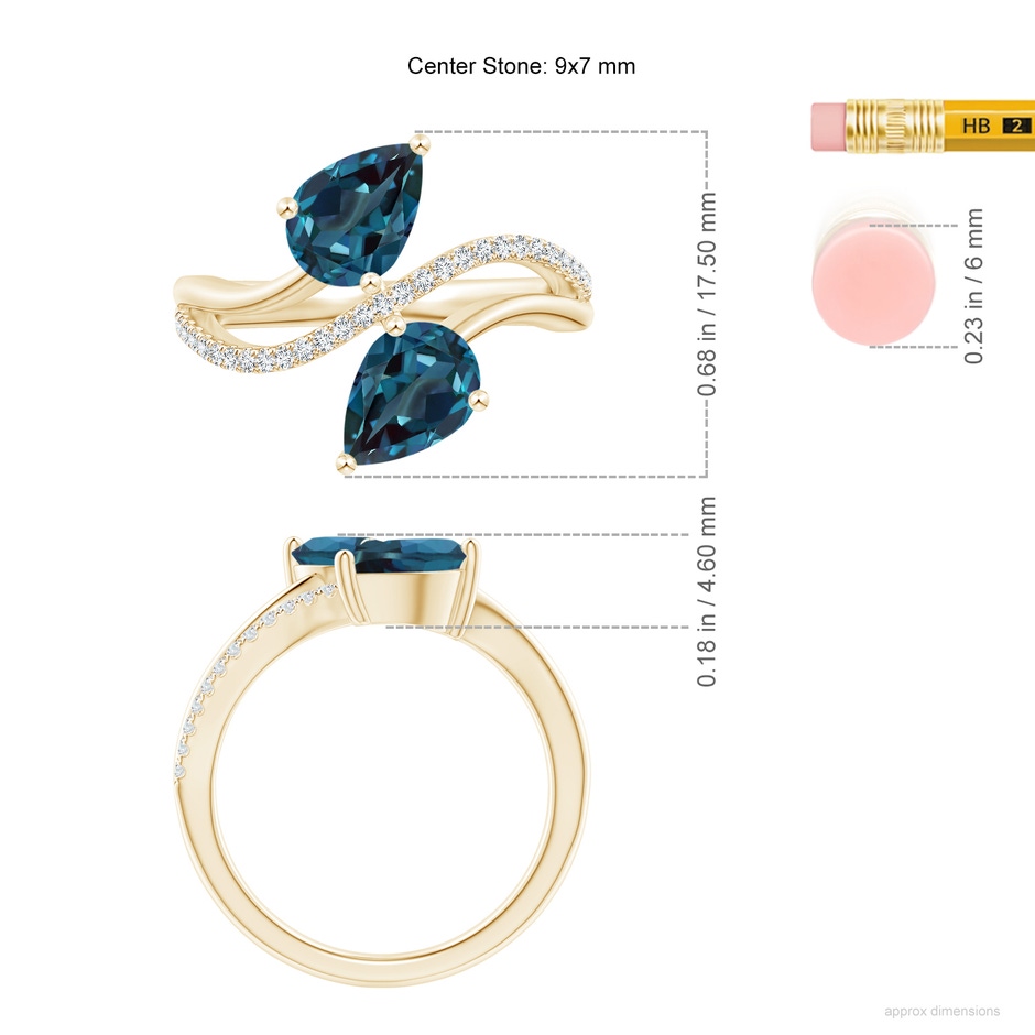 9x7mm Labgrown Pear-Shaped Lab-Grown Alexandrite Two-Stone Bypass Ring in Yellow Gold ruler