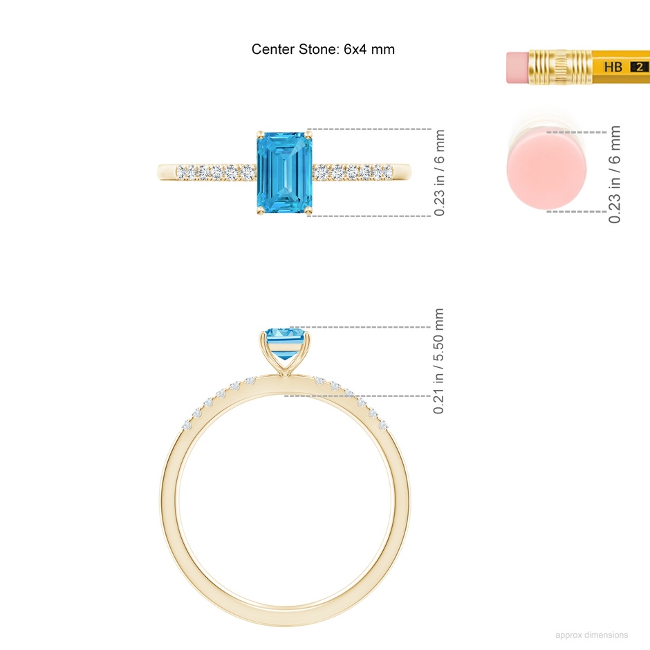 6x4mm Labgrown Emerald-Cut Lab-Grown Fancy Intense Blue Diamond Engagement Ring in Yellow Gold ruler