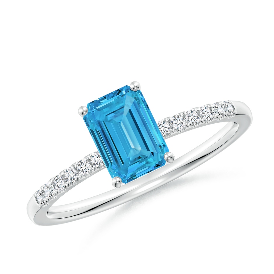 7x5mm Labgrown Emerald-Cut Lab-Grown Fancy Intense Blue Diamond Engagement Ring in 18K White Gold 