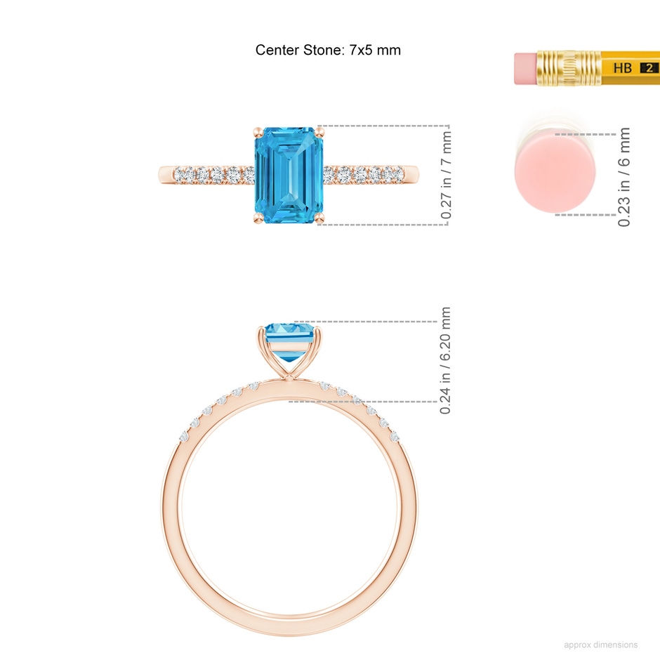 7x5mm Labgrown Emerald-Cut Lab-Grown Fancy Intense Blue Diamond Engagement Ring in Rose Gold ruler