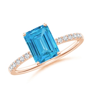 8x6mm Labgrown Emerald-Cut Lab-Grown Fancy Intense Blue Diamond Engagement Ring in 10K Rose Gold