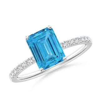 8x6mm Labgrown Emerald-Cut Lab-Grown Fancy Intense Blue Diamond Engagement Ring in S999 Silver