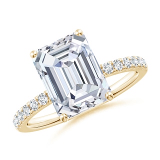 10x7.5mm FGVS Lab-Grown Emerald-Cut Diamond Engagement Ring with Lab Diamond Accents in 10K Yellow Gold
