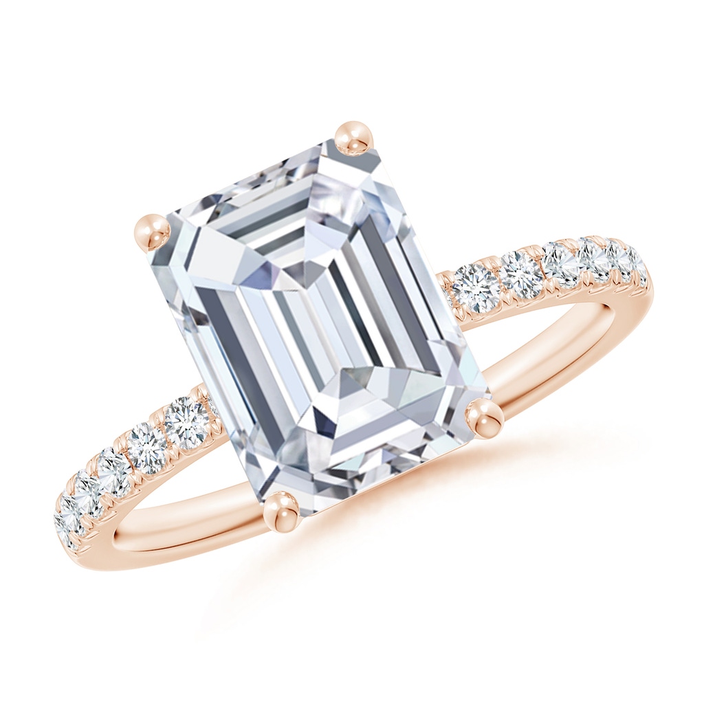 10x7.5mm FGVS Lab-Grown Emerald-Cut Diamond Engagement Ring with Lab Diamond Accents in Rose Gold