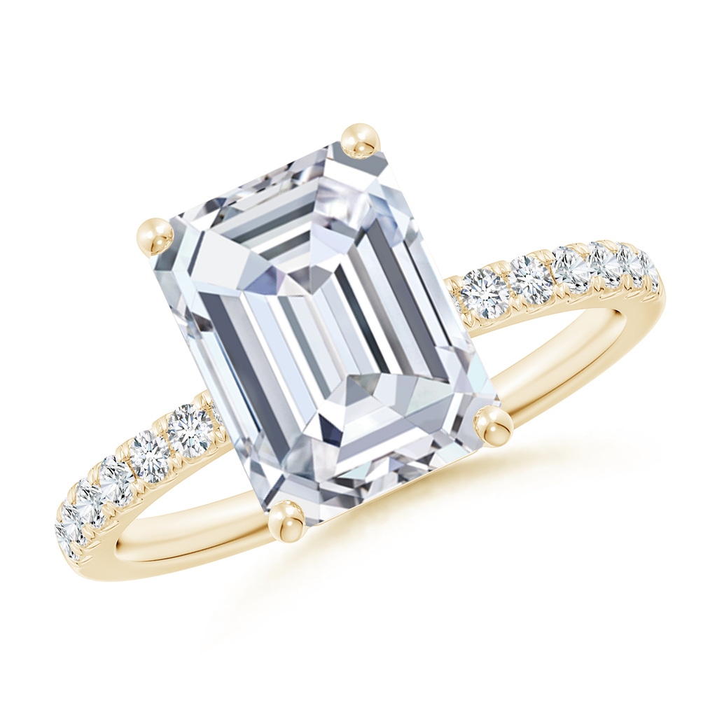 10x7.5mm FGVS Lab-Grown Emerald-Cut Diamond Engagement Ring with Lab Diamond Accents in Yellow Gold
