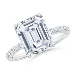 10x8.5mm FGVS Lab-Grown Emerald-Cut Diamond Engagement Ring with Lab Diamond Accents in 9K White Gold