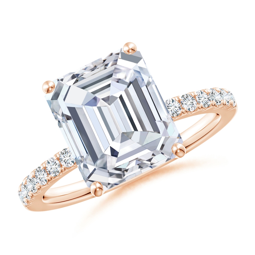 10x8.5mm FGVS Lab-Grown Emerald-Cut Diamond Engagement Ring with Lab Diamond Accents in Rose Gold
