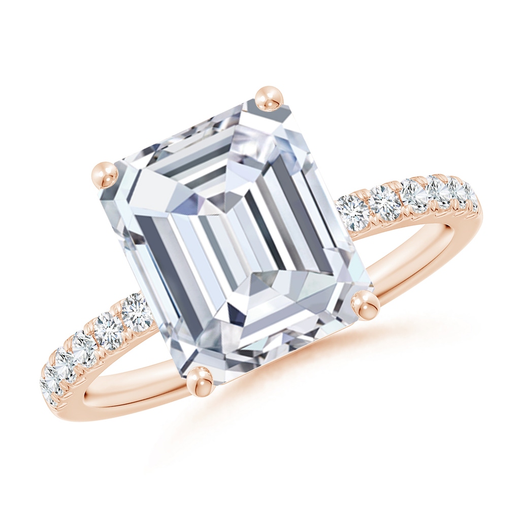 10x8.5mm FGVS Lab-Grown Emerald-Cut Diamond Engagement Ring with Lab Diamond Accents in Rose Gold