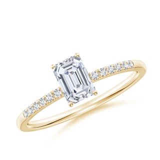 6x4mm FGVS Lab-Grown Emerald-Cut Diamond Engagement Ring with Lab Diamond Accents in 10K Yellow Gold